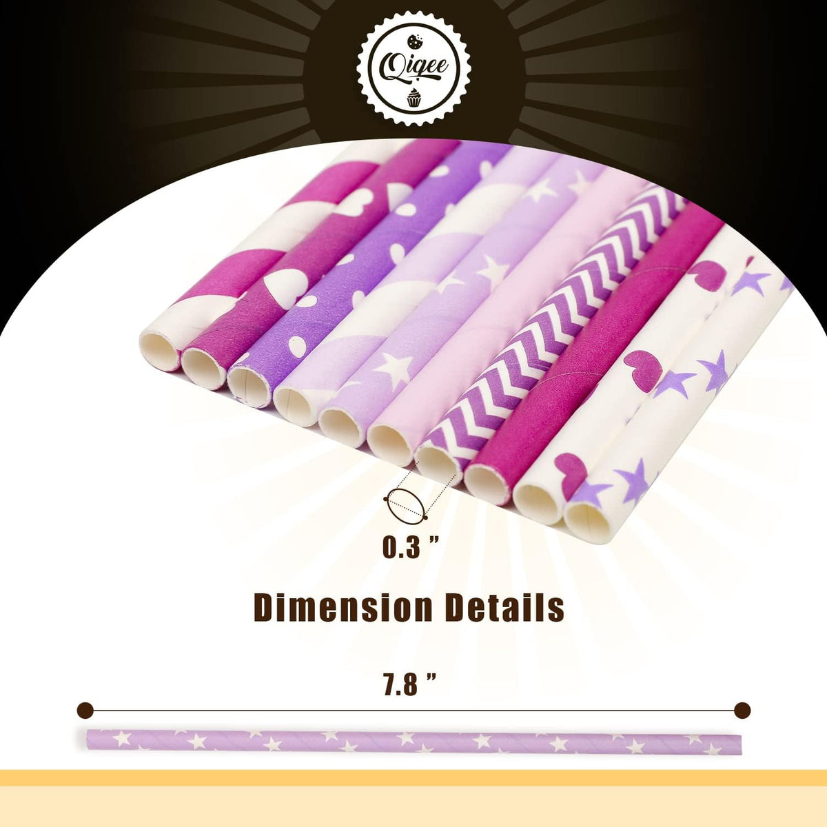 Purple Paper Straws for Drinking Purple Disposable Straws 150pcs Disposable Straws Bulk（10 Pattern）