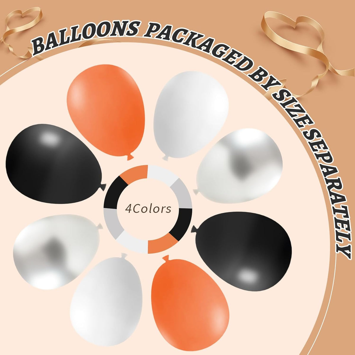 412Pcs Orange and Black Balloon Arch Kit, 18 12 10 5 Inch Different Size Orange Black White