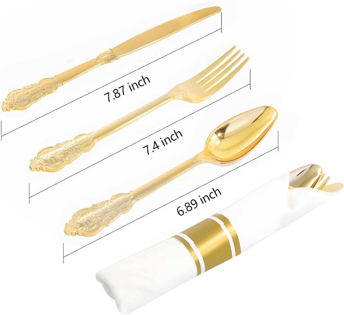 400PCS Pre Rolled Gold Plastic Silverware Sets - Heavy Duty Fancy Gold Cutlery - Include 100 Pack