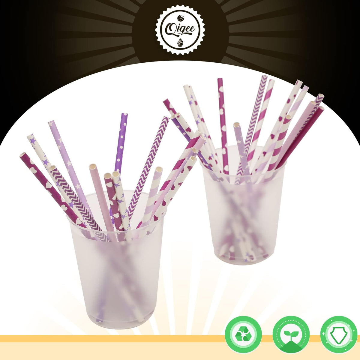 Purple Paper Straws for Drinking Purple Disposable Straws 150pcs Disposable Straws Bulk（10 Pattern）