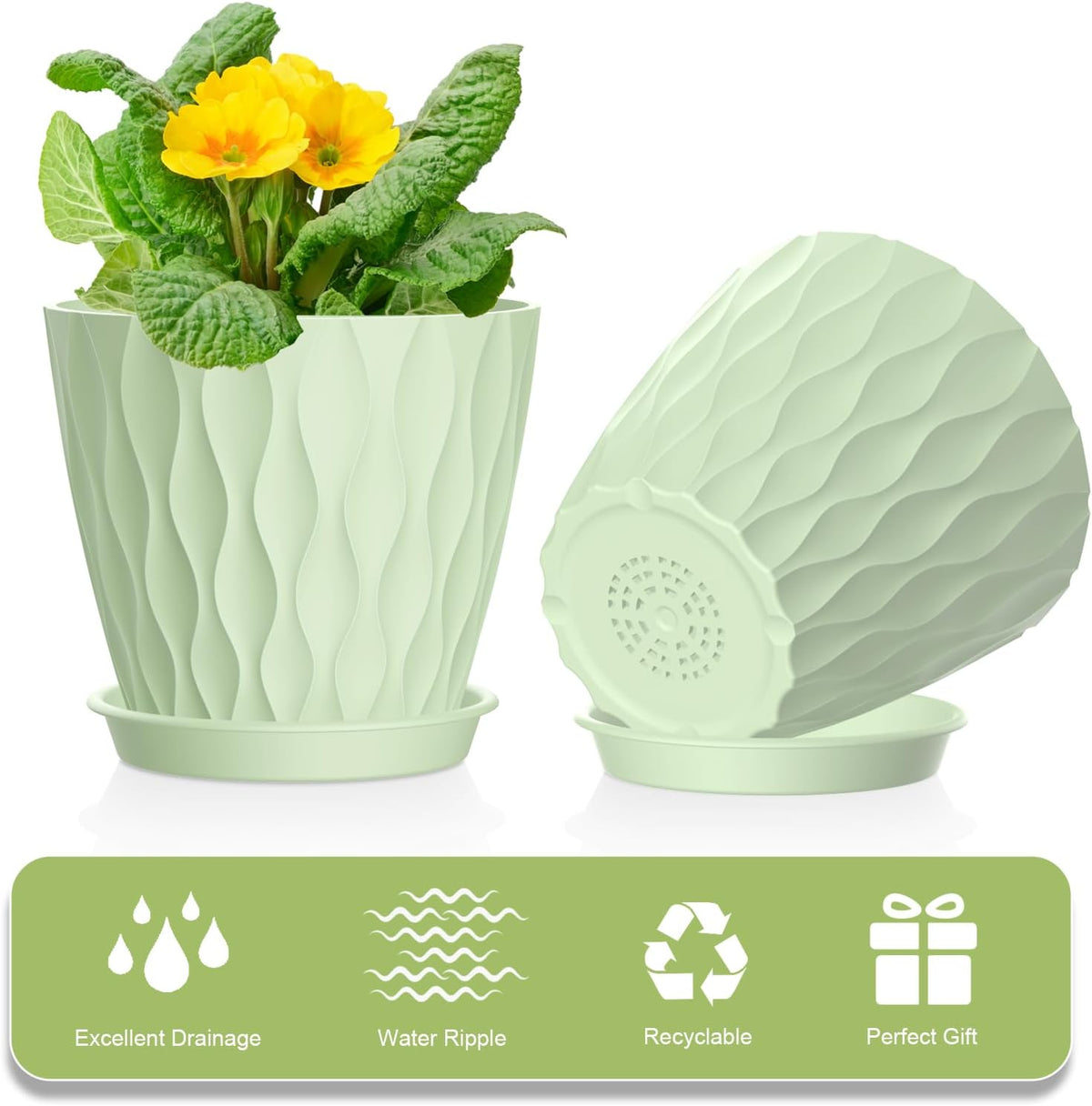 12 Pack 4 Inch Small Plant Pots with Saucers, Waffle Texture Plastic Planters with Drainage Holes