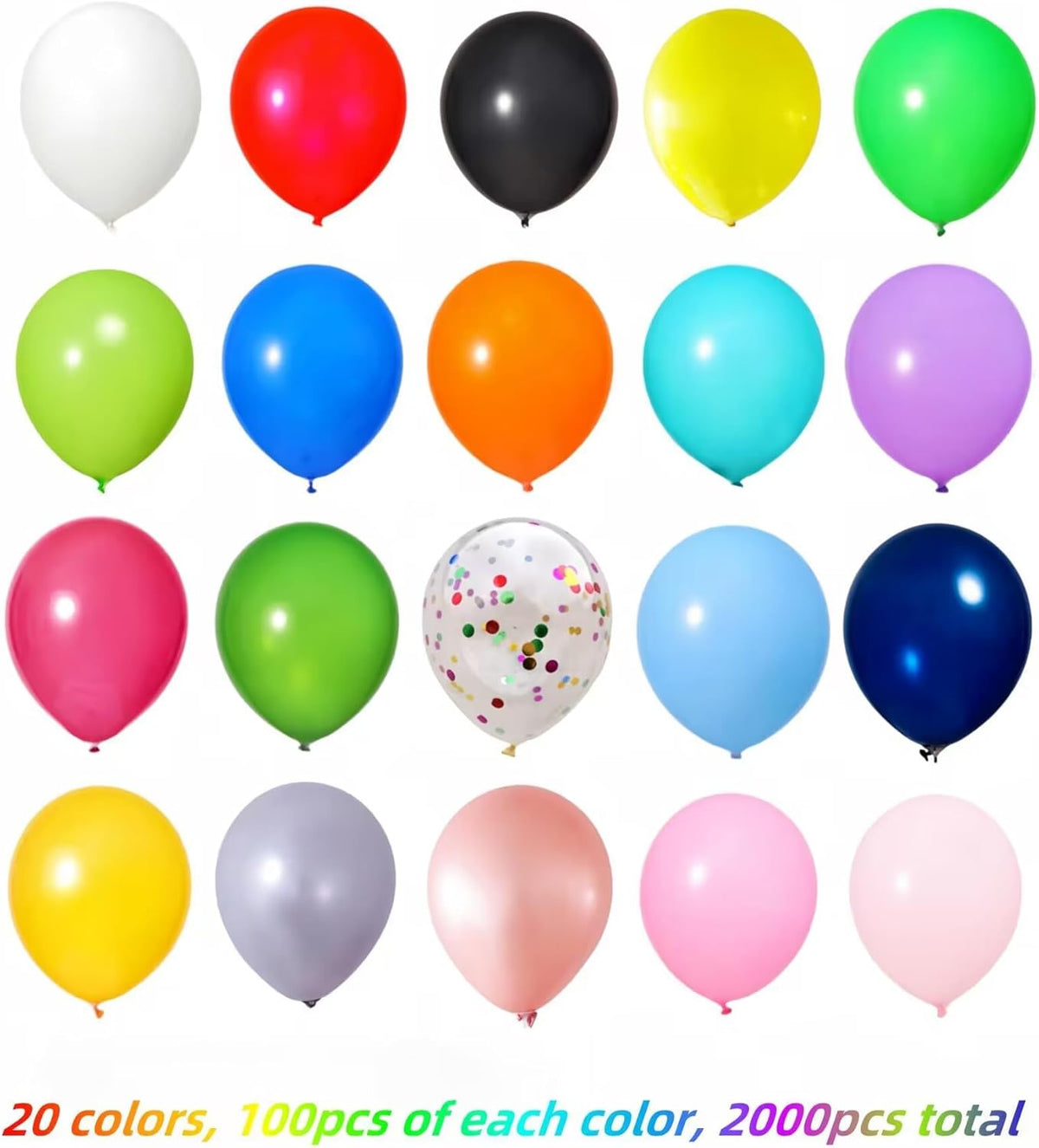 2000 Pcs Balloons Bulk 12 inch Assorted Colors Rainbow Latex Balloon 12 Colors, for Wedding