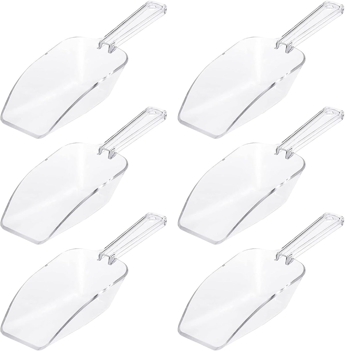 6Pcs Clear Plastic Ice Scoop, 7.5 Inch Multi-purpose Kitchen Scoops for Party Wedding Food Popcorn