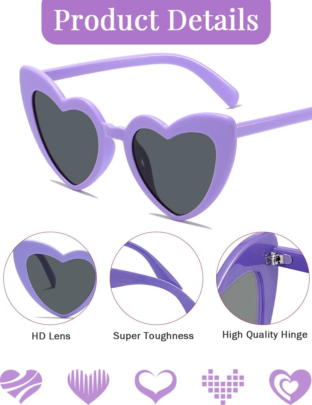 8 Pack Heart Sunglasses Vintage Cat Eye Heart Glasses Retro Bachelorette Bride Sunglasses Bulk for