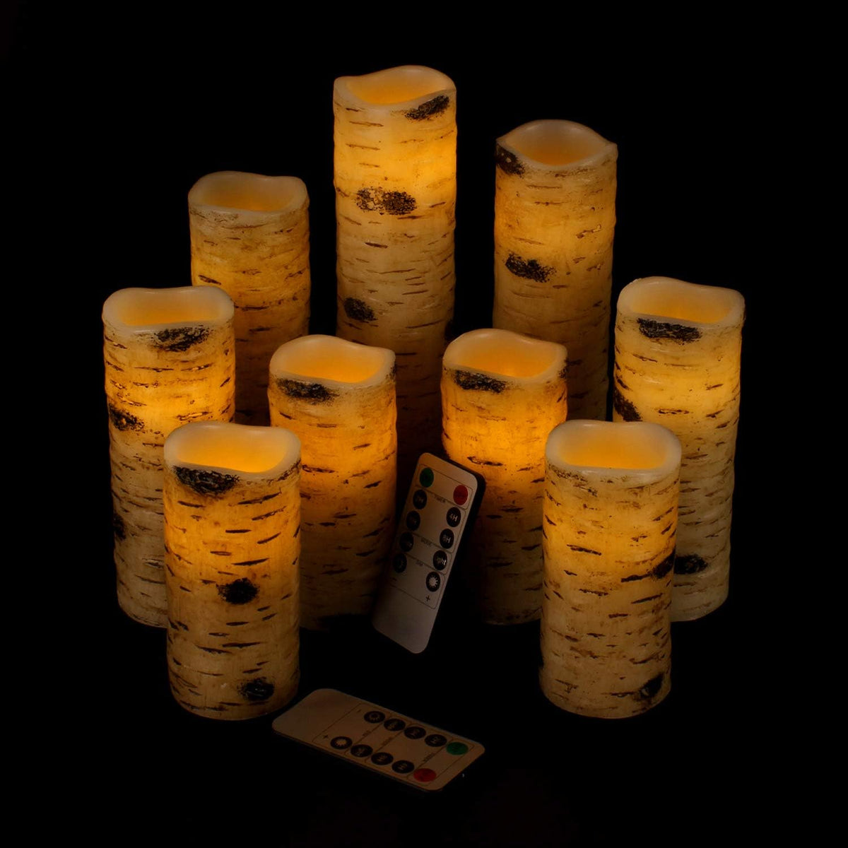 Vinkor Flameless Candles Battery Operated Candles Birch Effect 4" 5" 6" 7" 8" 9" Set of 9 Real Wax