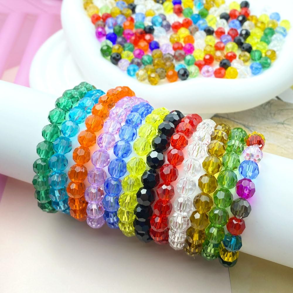 200 PCS 6mm Crystal Glass Beads Round Multiple Faceted Loose Spacer Glass Beads for DIY Handcrafte