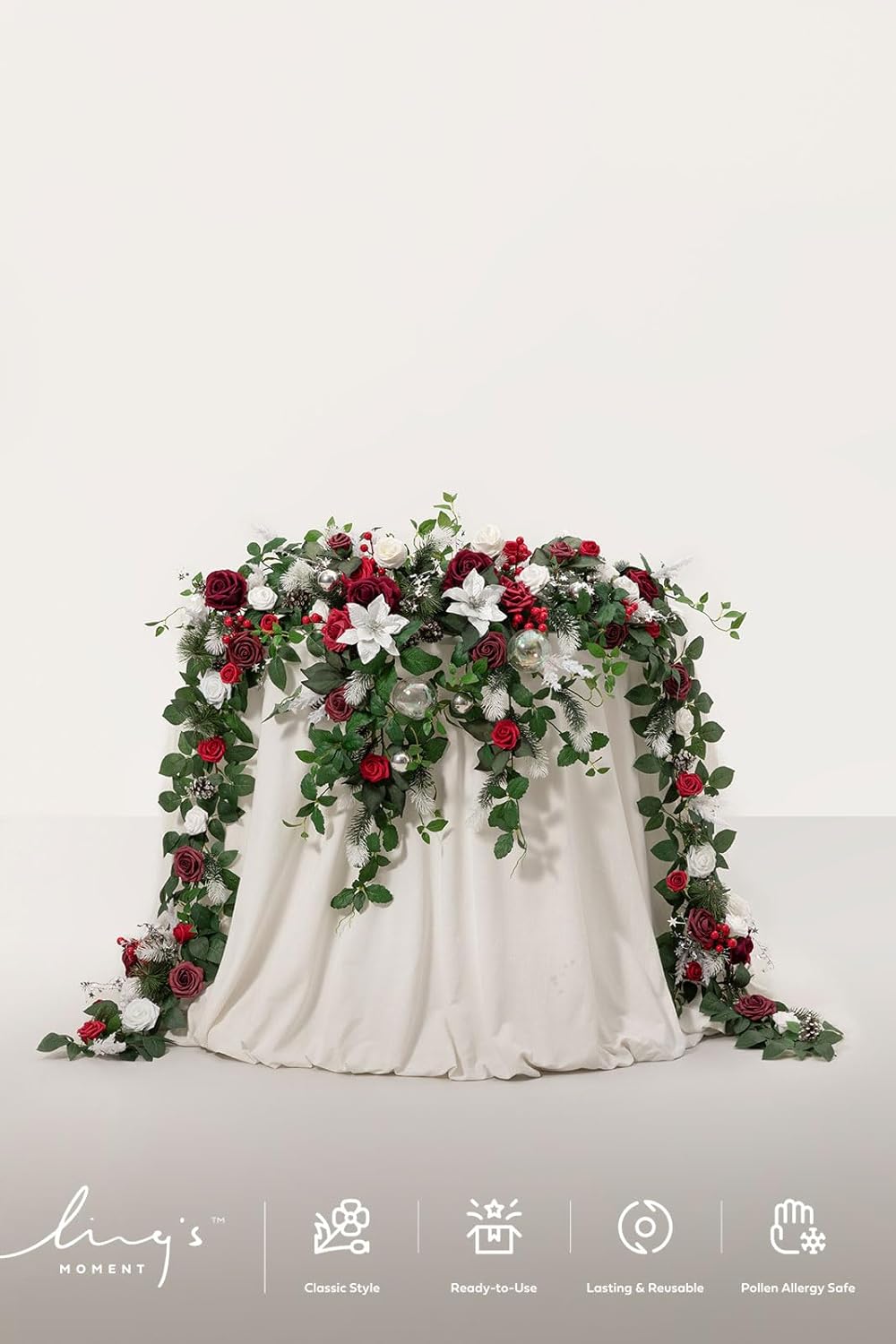 Ling's moment 9FT Eucalyptus and Willow Leaf Garland with White Flower, Handcrafted Wedding