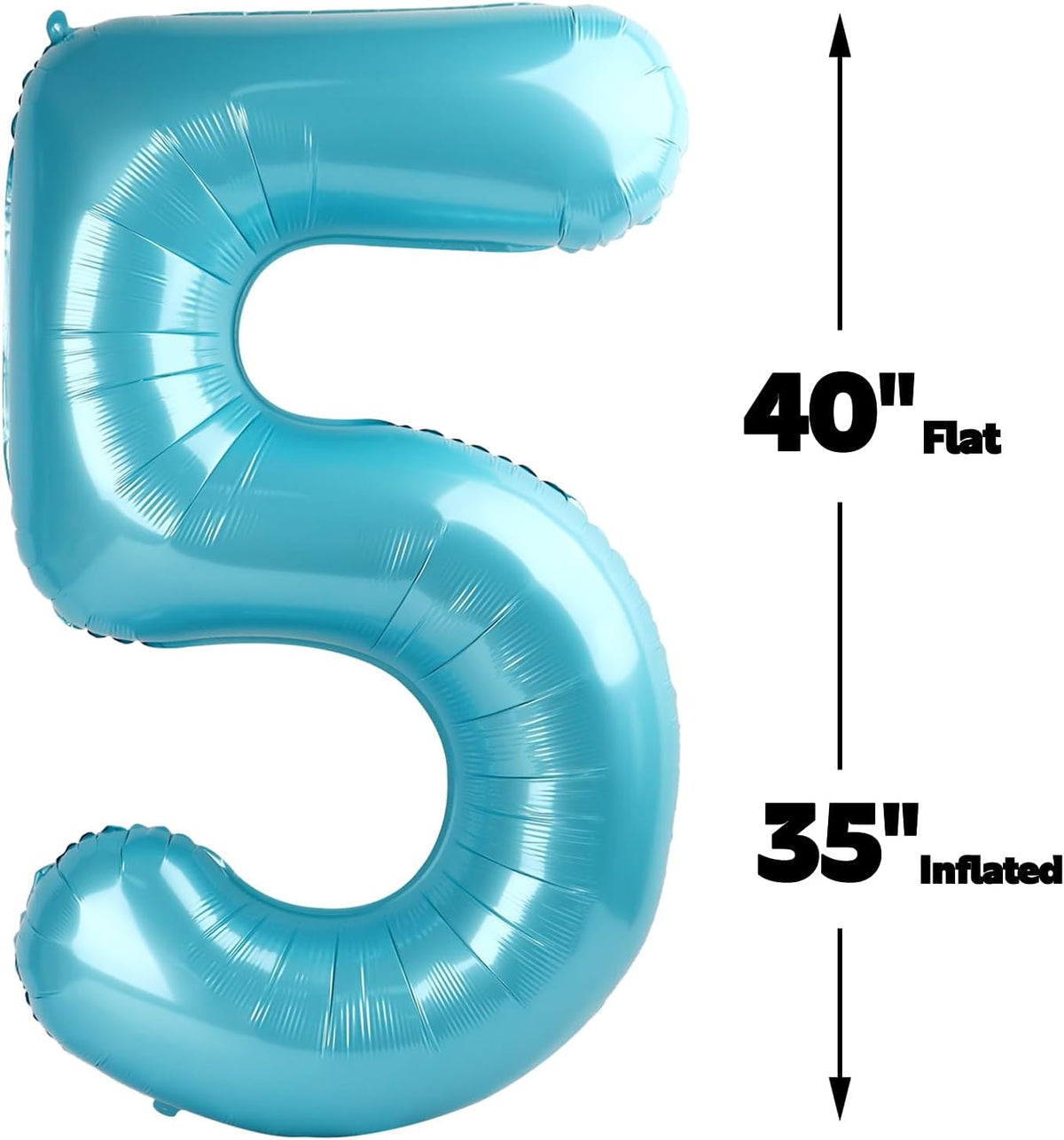Pearl Blue 40 Inch Large Number 5 Birthday Balloon, Five 5th 15 25 35 50 55 Birthday Celebration