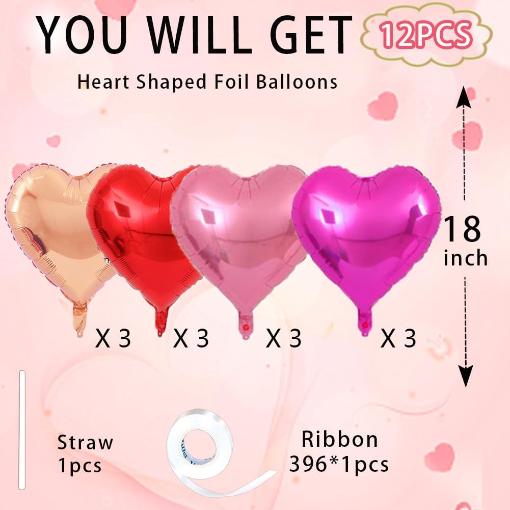 Rose Gold & Red Heart Balloons，18 Inch Purple Foil Love Heart Shaped Balloons for Bridal Wedding