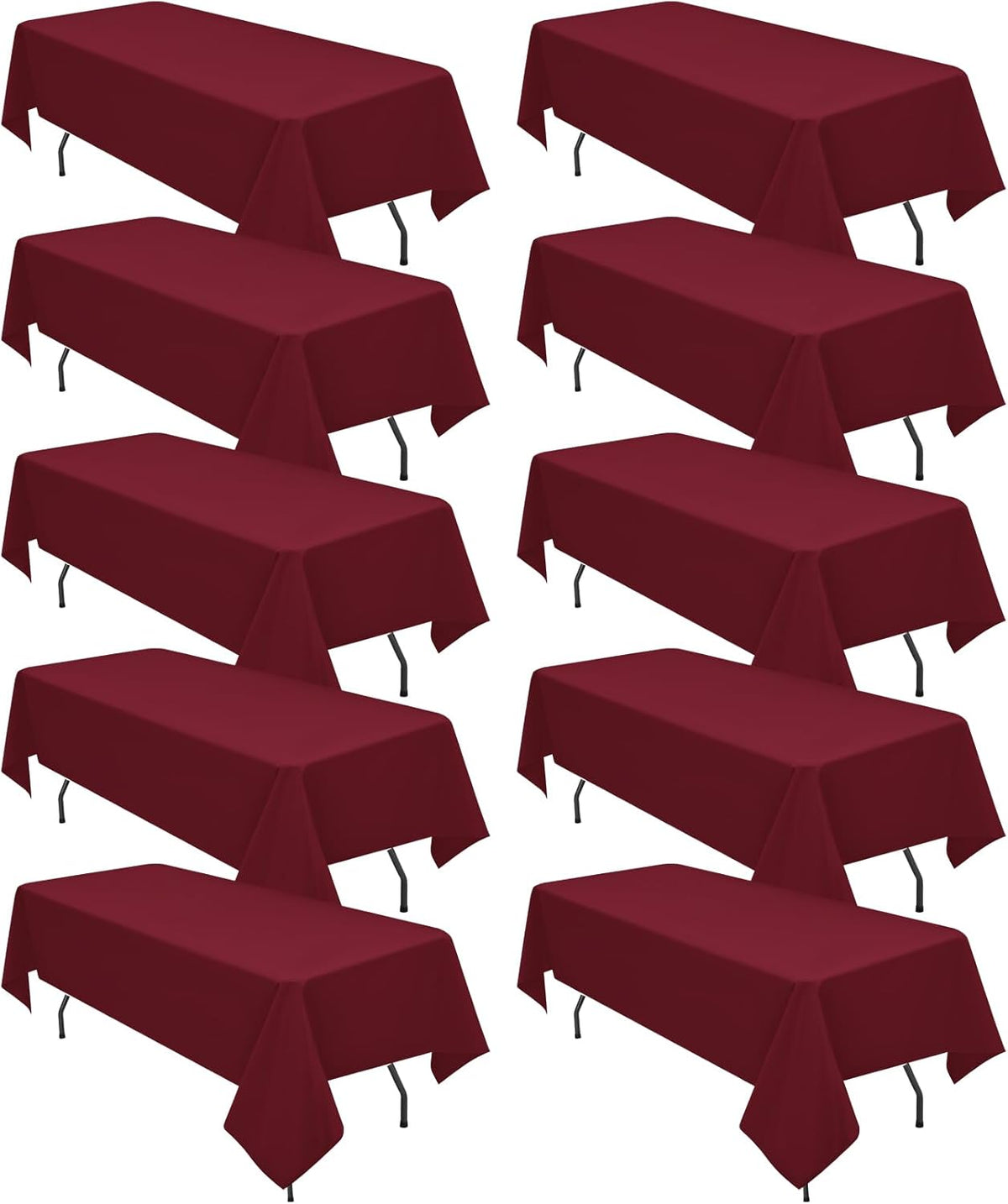 10 Pack Burgundy Tablecloths for 6ft Rectangle Tables 60 x 102 Inch - Polyester Table Cover Stain