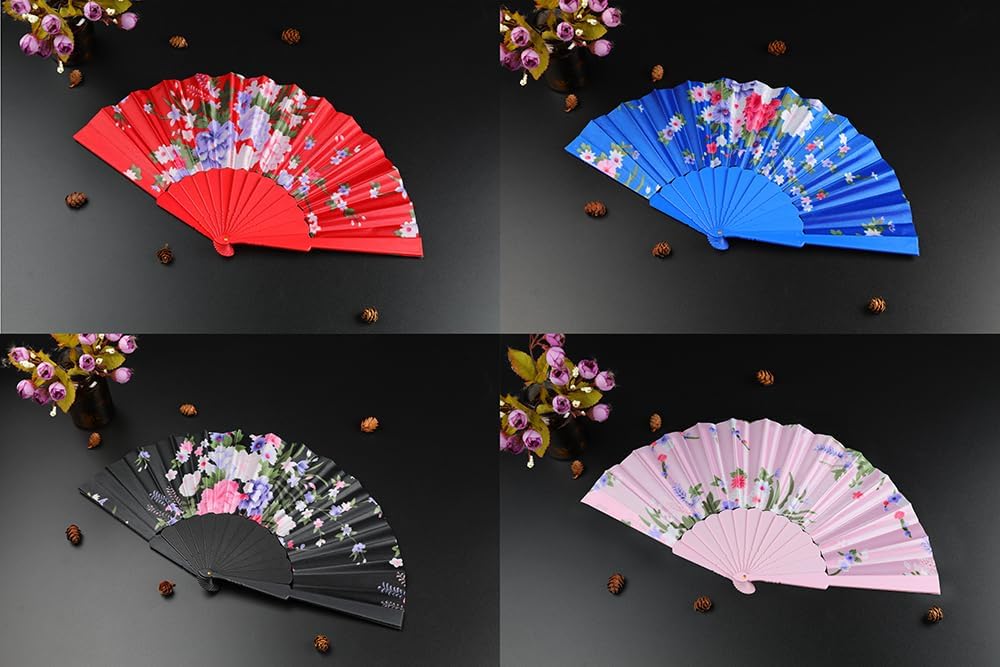 HUNANBANG 1 Dozen Oriental Flowers Japanese Folding Hand Fans Spanish Church Wedding Vintage Gift