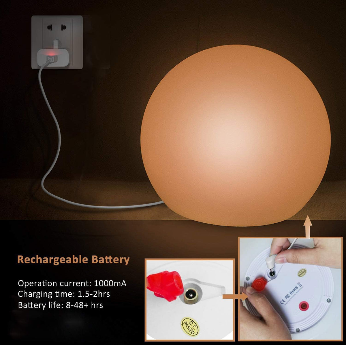 10-Inch LED Ball Light, Rechargeable Dimmable LED Glowing Orb Light w/Remote, 16 RGB Color Changing