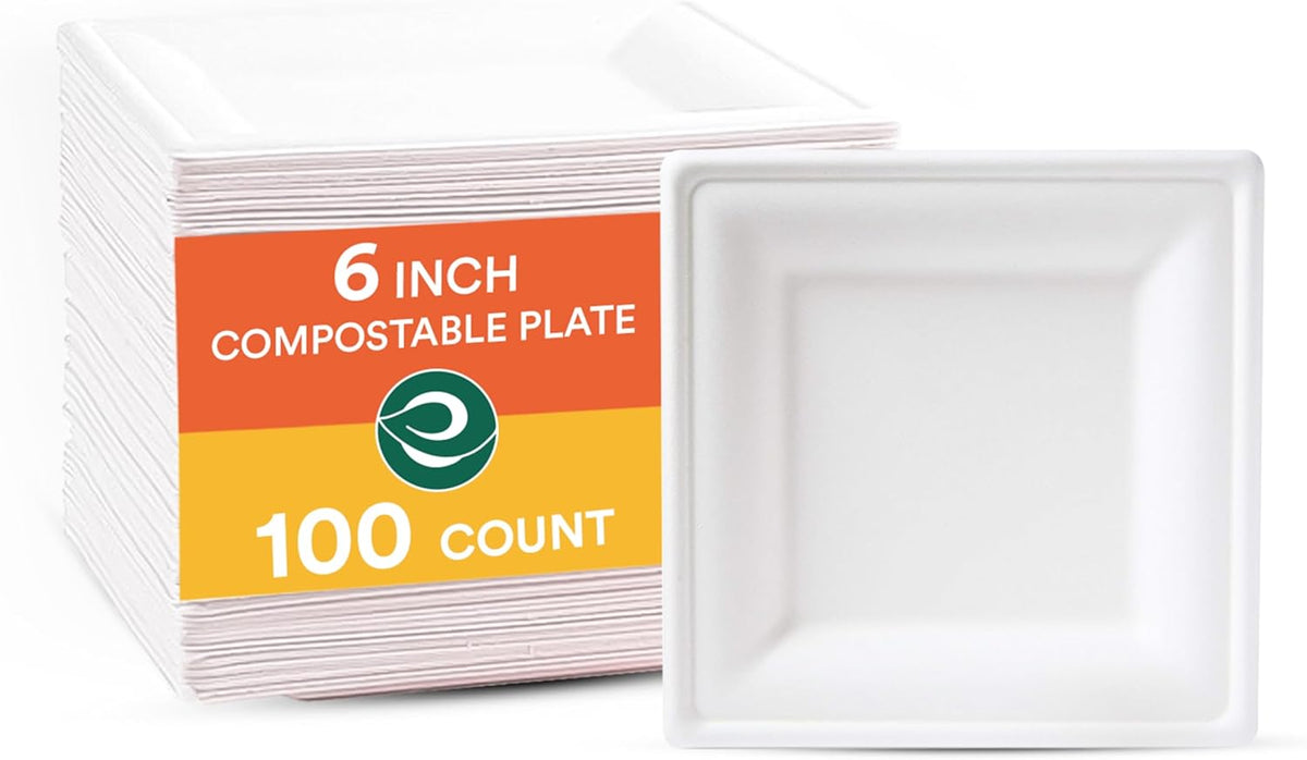 ECO SOUL Compostable Paper Plates 6 Inch (100 Count) Heavy Duty Disposable Dessert Plates