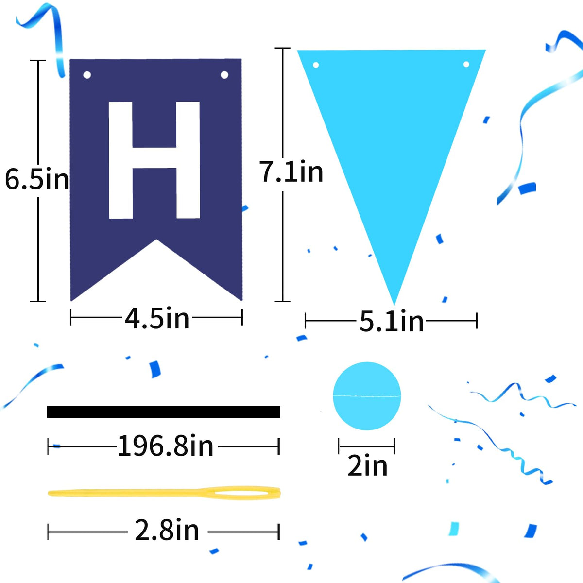 Blue Happy Birthday Banner, Happy Birthday Decorations Hanging Birthday Sign Circle Dot Triangle