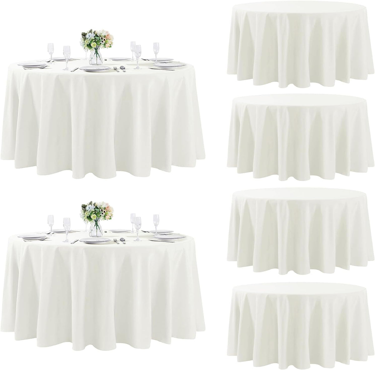 Fokitut 6 Pack Round Tablecloth, 120 Inch, Stain Resistant and Wrinkle Polyester Table Cloth