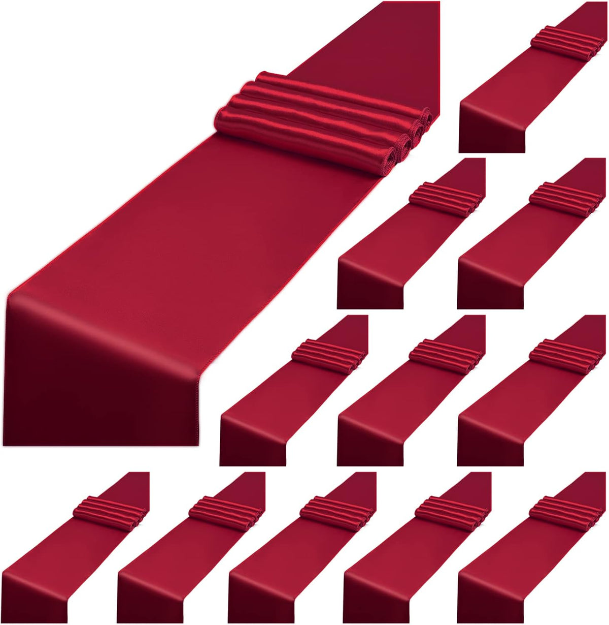 12 Pack Burgundy Satin Table Runner,12 x 108 inch Long Premium Smooth Table Runner for Wedding
