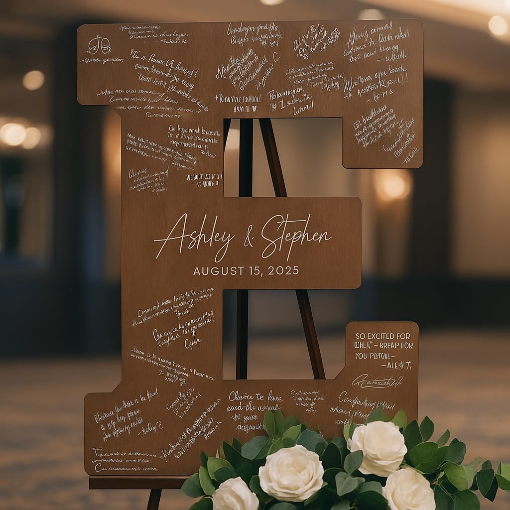 NAZENTI Wedding Guest Book Alternative Wooden Letter Personalized, Custom Initial Wedding Guest