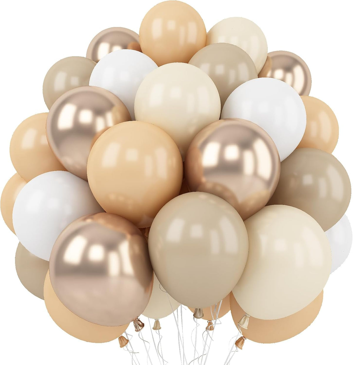 White Sand Balloons Set, 60 Packs 12 Inch Double Stuffed Beige Boho Balloons with Metallic Chrome