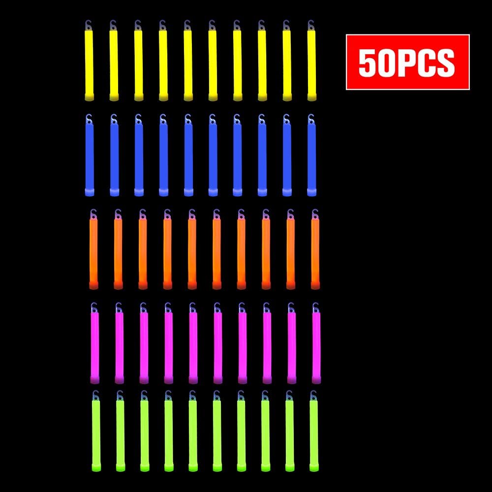 novelinks 50 Pcs 6'' Premium Glow Sticks Bulk - Ultra Bright Large Glow Necklaces Light up Glow in