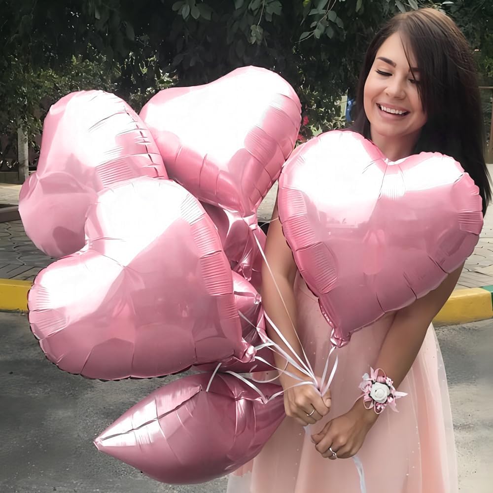 20 pcs 18inch Pink Heart Balloons, Heart shaped Balloon Foil Love Balloon for Birthday Valentines