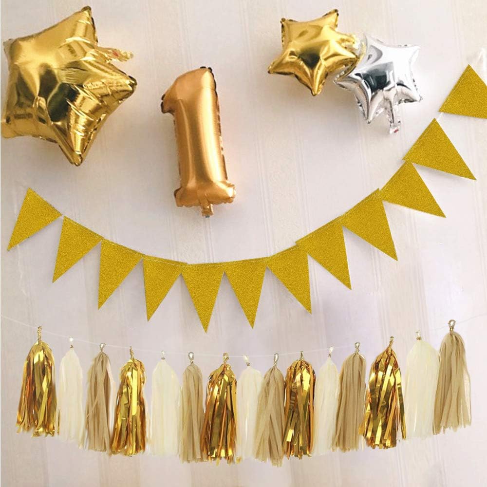 MerryNine Triangle Flag Bunting Banner, 3 Pack 30 Feet Vintage Style Pennant Banner for Wedding
