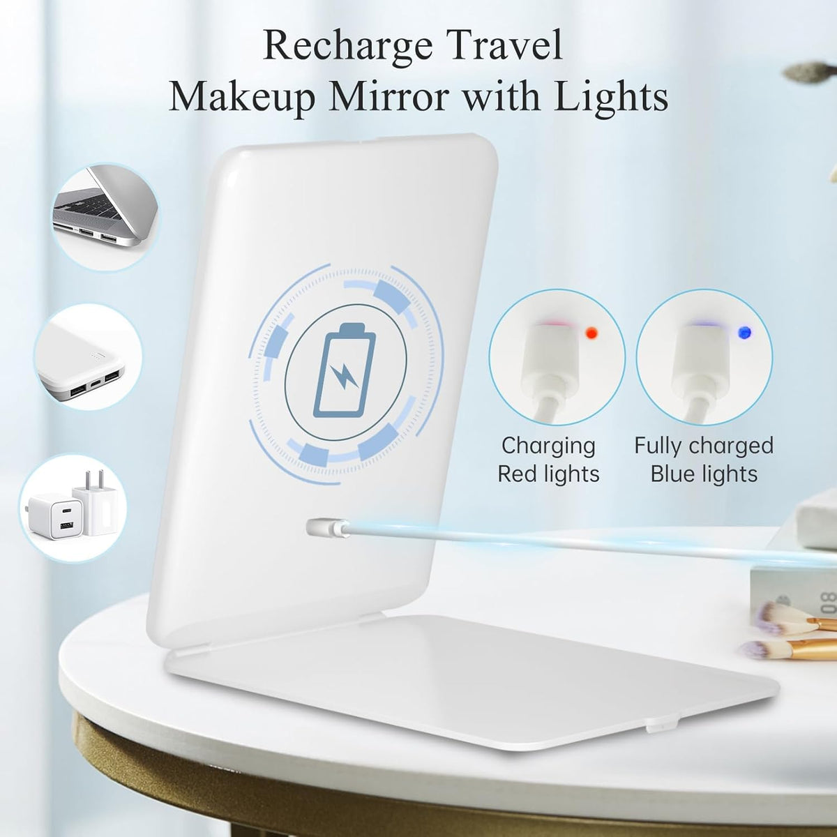 FUNTOUCH Rechargeable Travel Makeup Mirror with 72 Led Lights, Portable Lighted Beauty Mirror, 3
