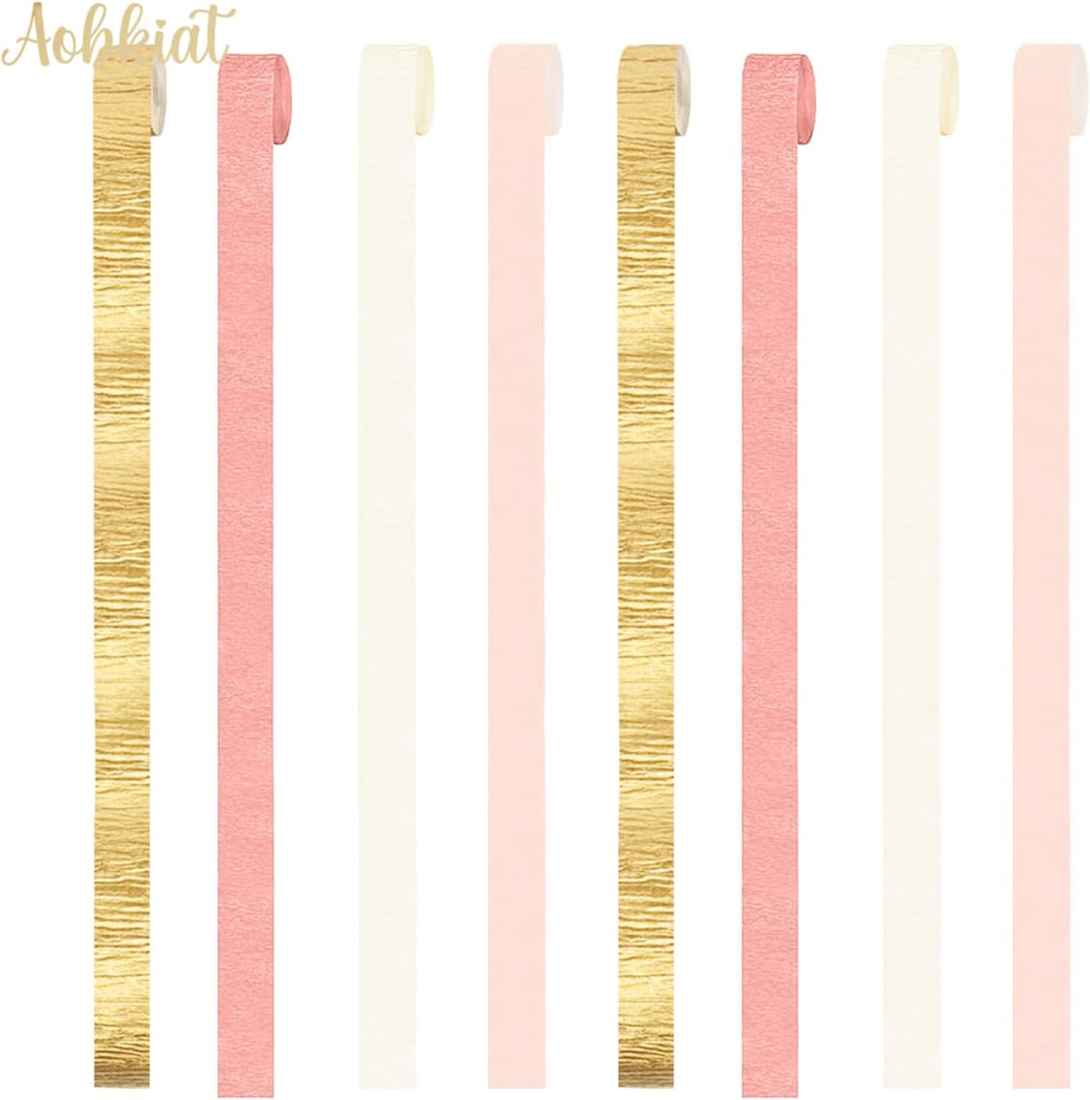 AOBKIAT Wedding Party Decorations, 8 Rolls Pink Gold Crepe Paper Streamers for Wedding