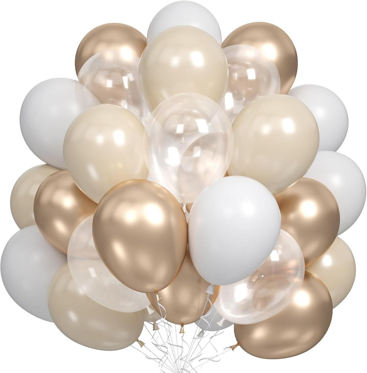 Nude White Gold Balloons, 60PCS Metallic Champagne Gold Cream White Clear Balloon White Sand Blush