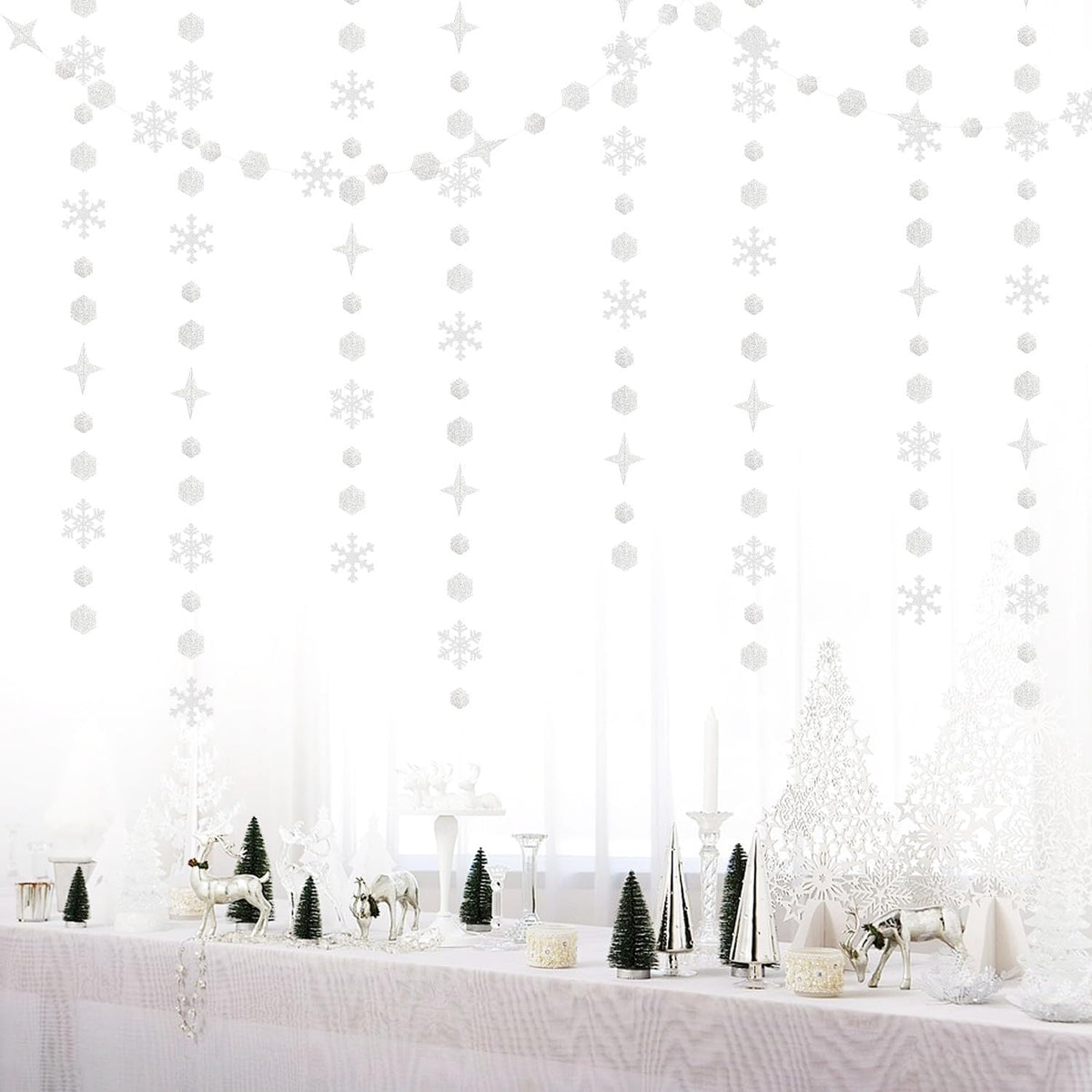 Snowflake-Snow White-Silver Christmas Party-Decorations Streamers - 52Ft White Winter Wonderland