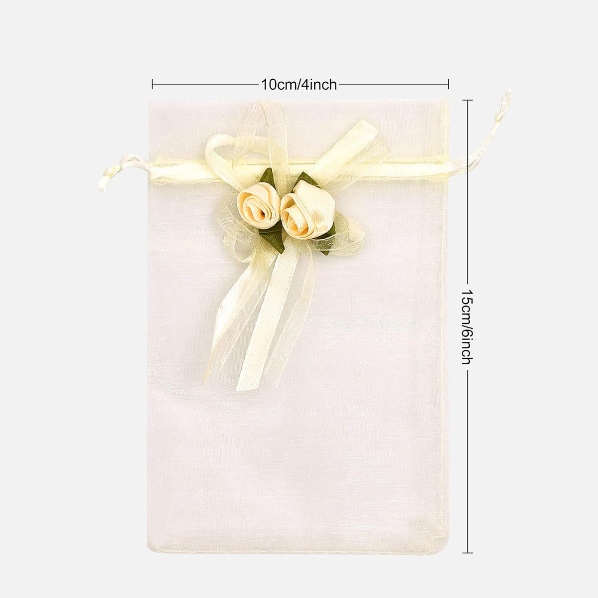 SumDirect Rose Organza Gift Bags - 50Pcs 4x6 inch Yellow Wedding Favor Gift Bags, Jewelry Pouches