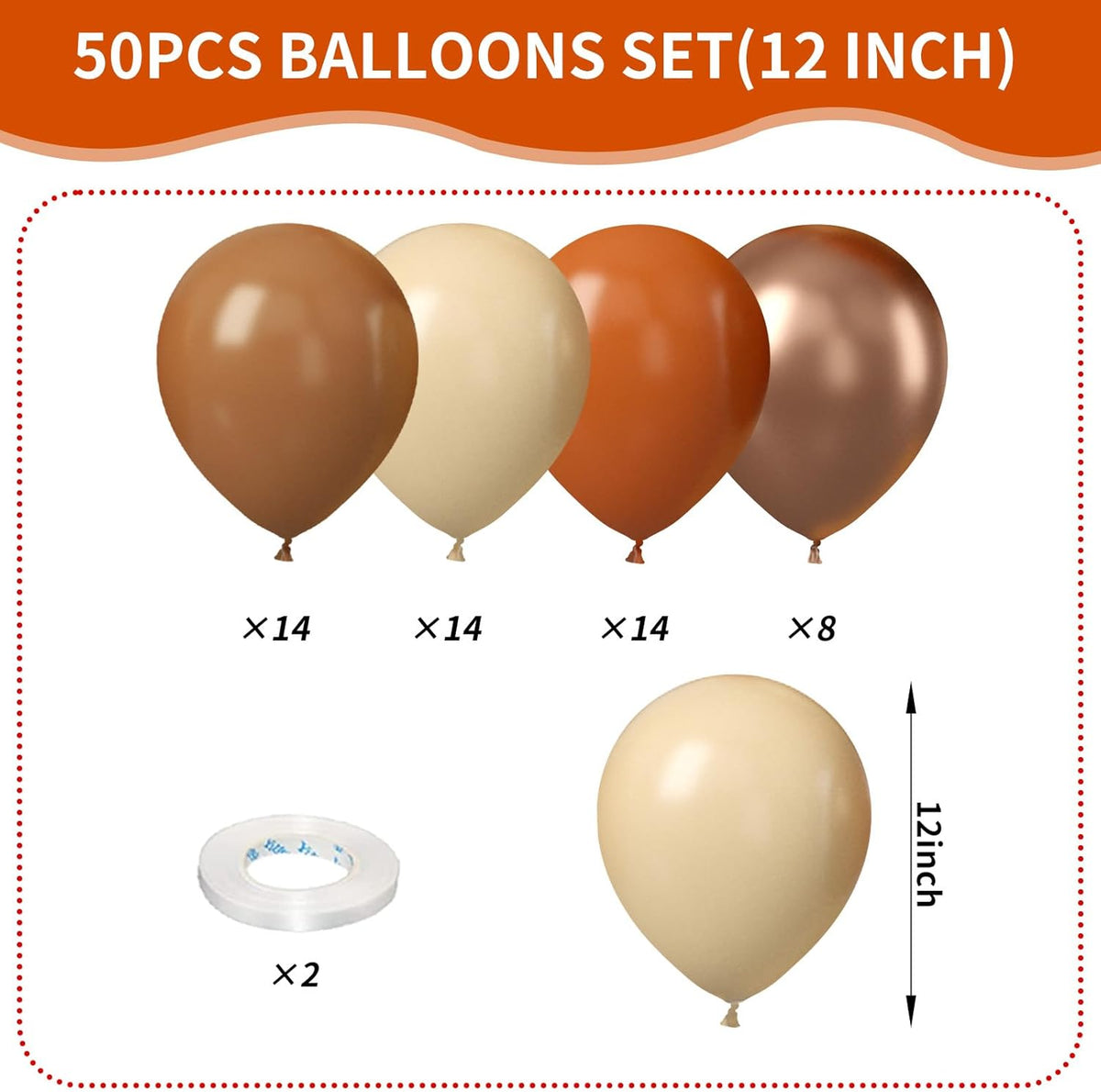 Burnt Orange Balloons, 50Pcs 12 Inches Nude Brown Metallic Champagne Fall Color Balloons for Autumn