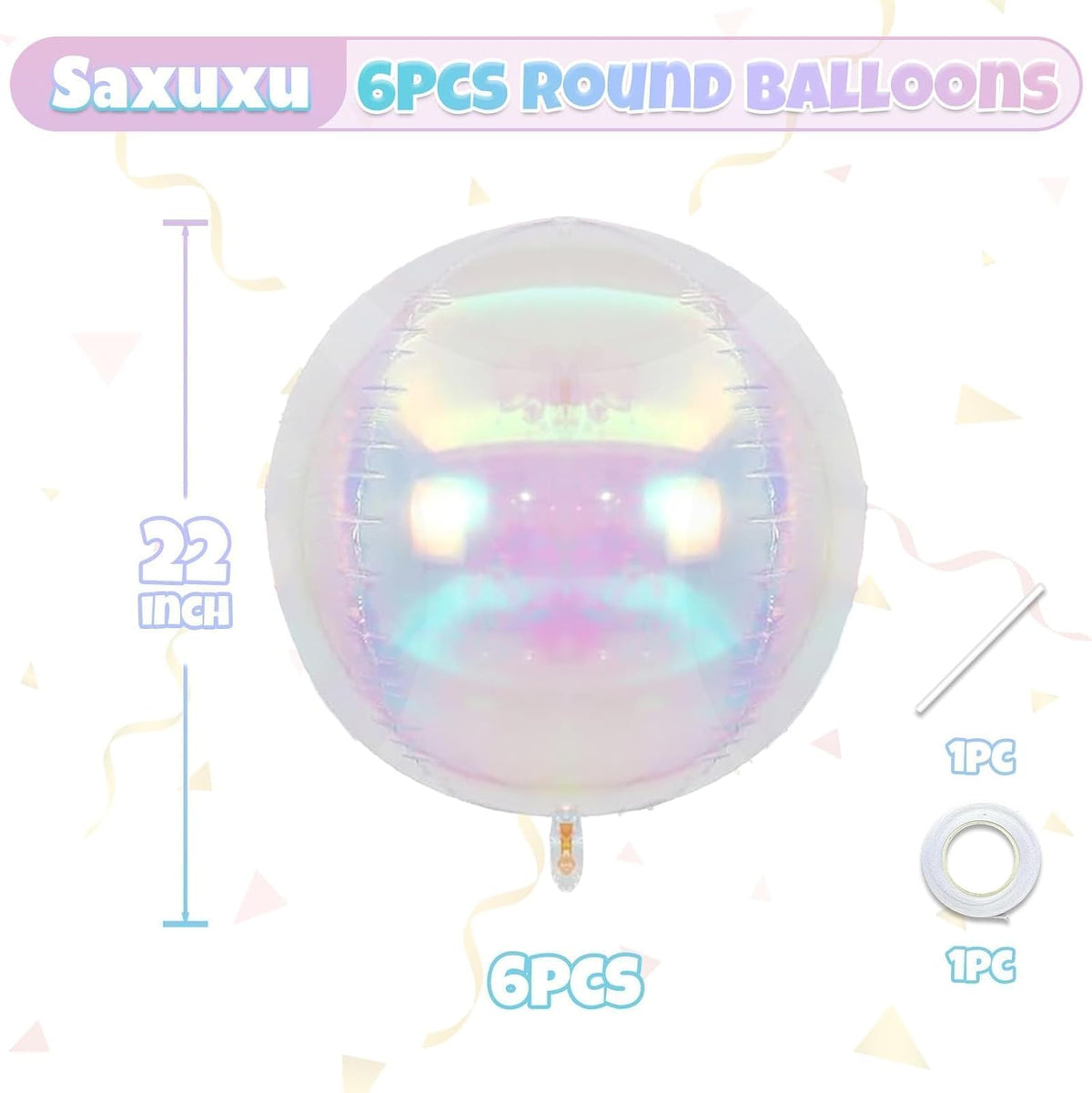 Giant 4D Foil Balloons, 6Pcs Large Metallic Iridescent Round Balloons, 22 Inch Big Round Foil