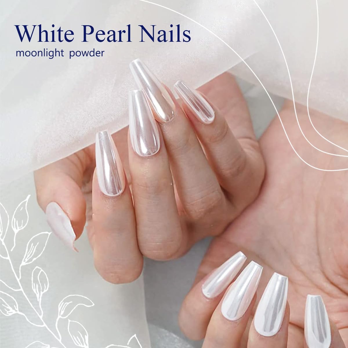 Pretty Diva White Chrome Nail Powder - 1g Super Glossy Mirror Effect White Moonlight Nails Chrome