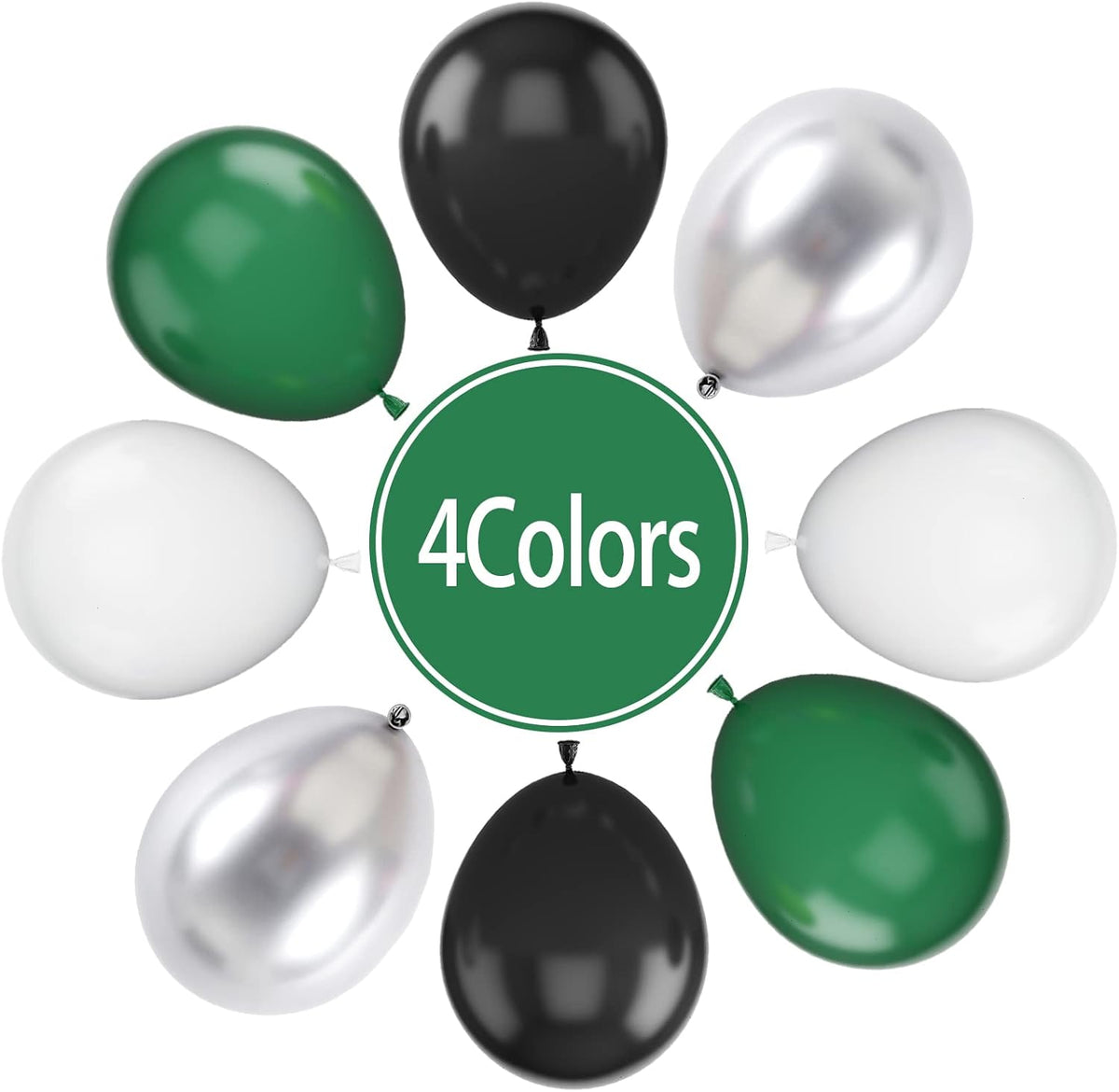Paready Green Black Balloons, 60 Pcs 12 Inch Dark Green Metallic Silver Balloons, Black Green White