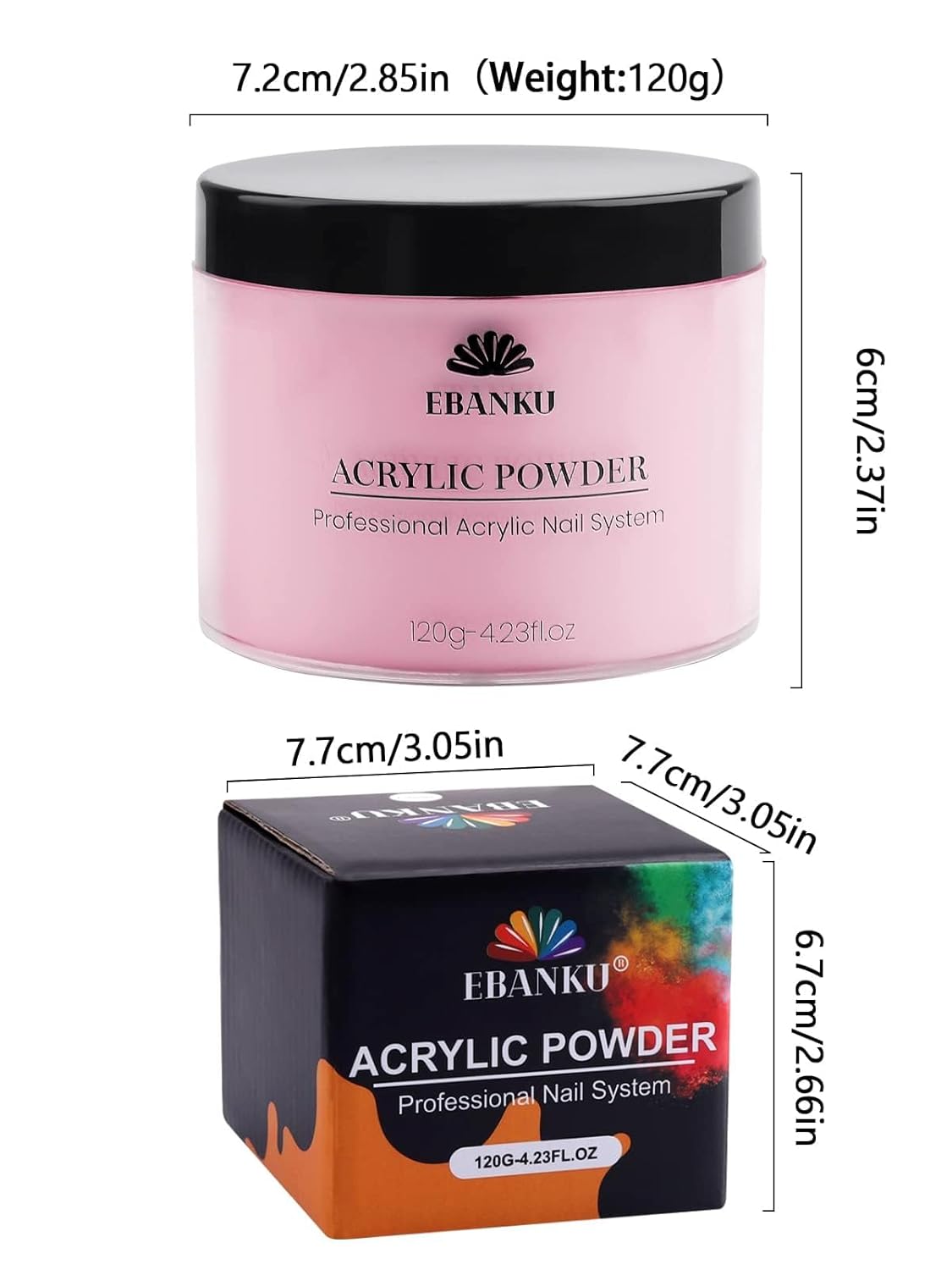 EBANKU Acrylic Powder Pink 120g/4.23oz Acrylic Nail Powder, Long Lasting 3D Fingernail Carving &