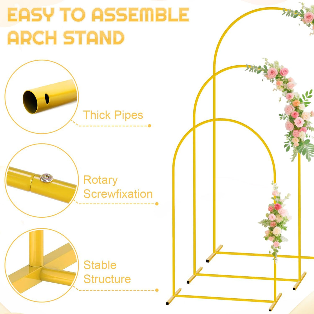 FUHSY Metal Arch Backdrop Stand and Cover Set 6FT, 6.6FT, 7.2FT Black Arch Cover Set of 3 Wedding
