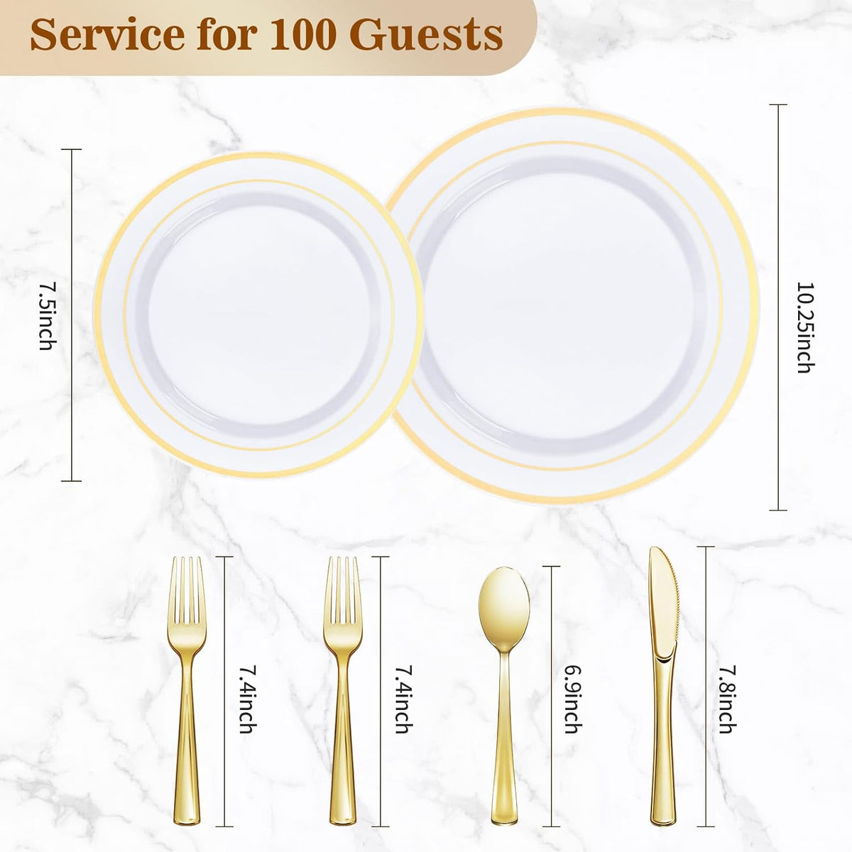 600PCS Gold Plastic Plate Set (100 Guests), Plastic Plates for Party Wedding Birthday, Disposable