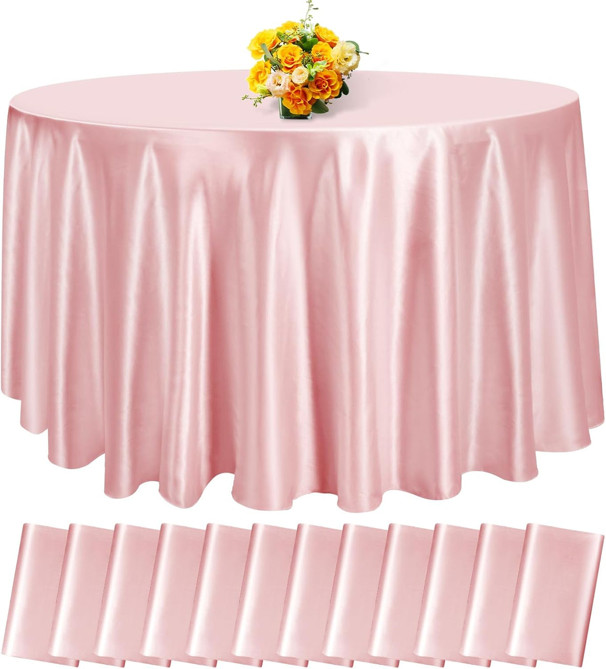 12 Pack 120 Inch Rose Gold Satin Tablecloth - Premium Bright Silky Round Tablecloth Overlay Smooth