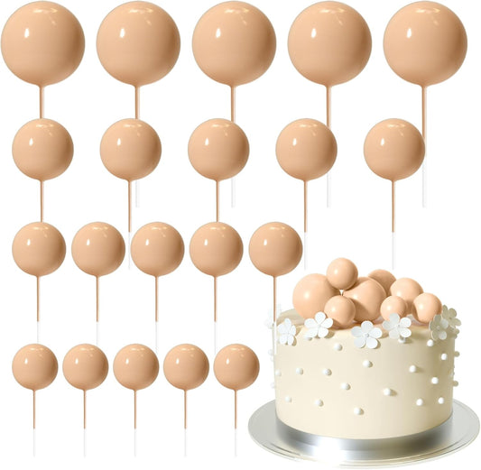 ASTARON 20 Pcs Ball Cake Topper Decorations Mini Balloons Cake Topper Sticks Light Brown Balls Cake