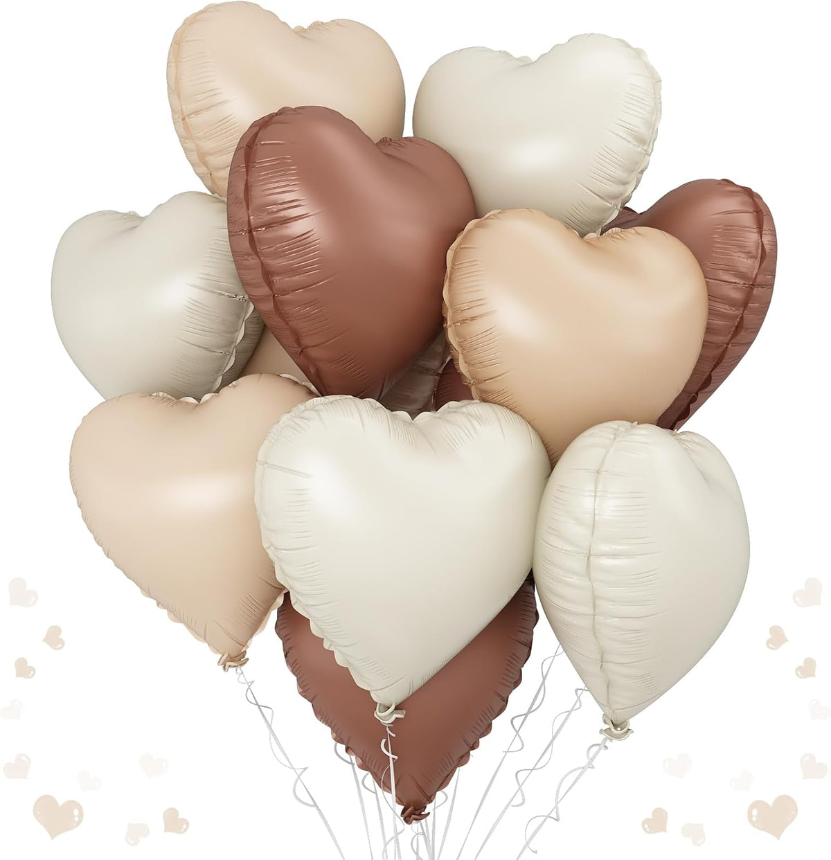 Cream Brown Heart Balloons, 12Pcs Brown Apricot Foil Balloons, Beige Coffee Foil Heart Shape Mylar