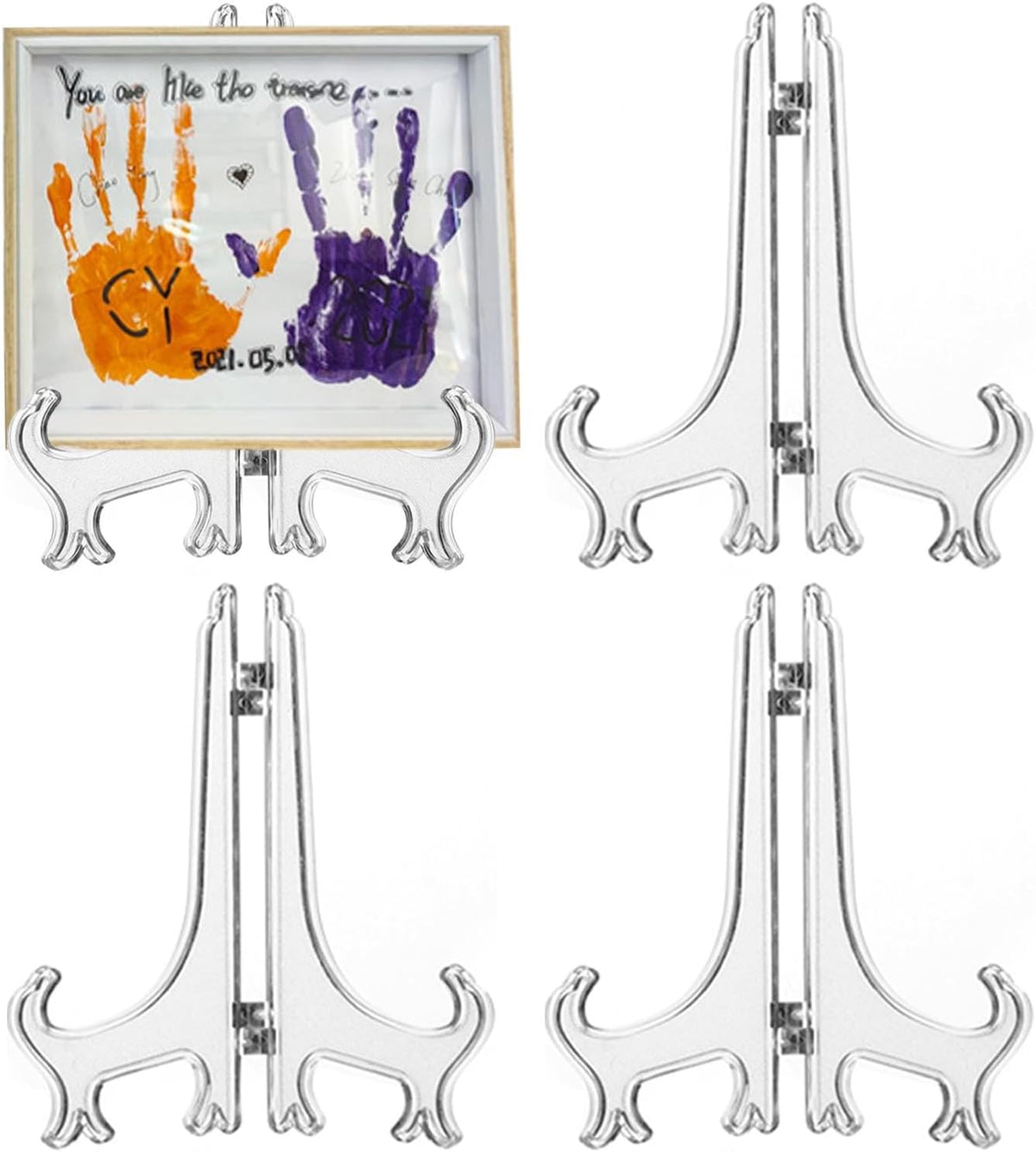 4 Pack 12 Inch Clear Plastic Easels or Stand/Plate Holders to Display Pictures or Other Items at