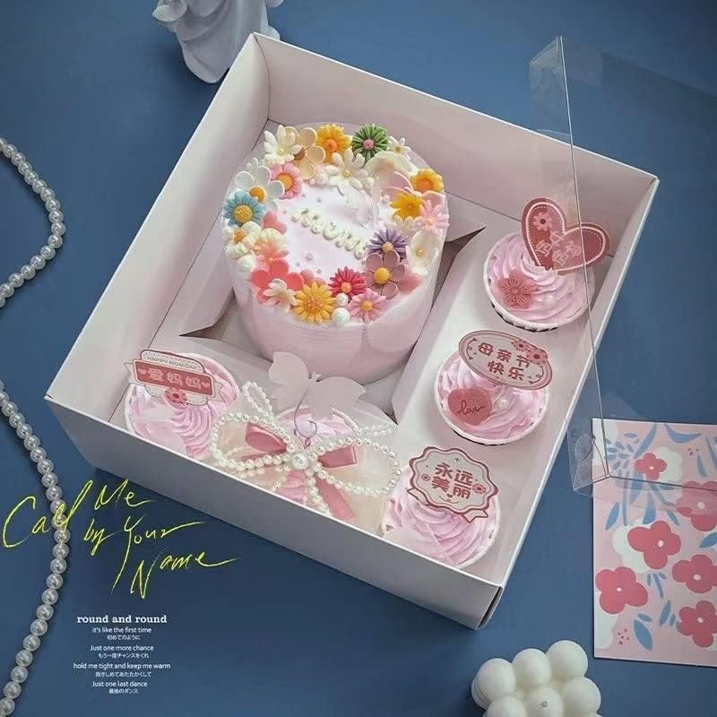 Bento Cake and Cupcake Box 2-in-1 4-inch Cake and 5 Cupcakes Box 5 Sets with One Wide Roll of