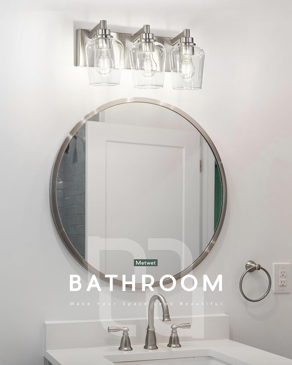 Bathroom Light Fixtures, 3-Light Modern Vanity Light with Clear Glass Wine Glass-Shaped Shade