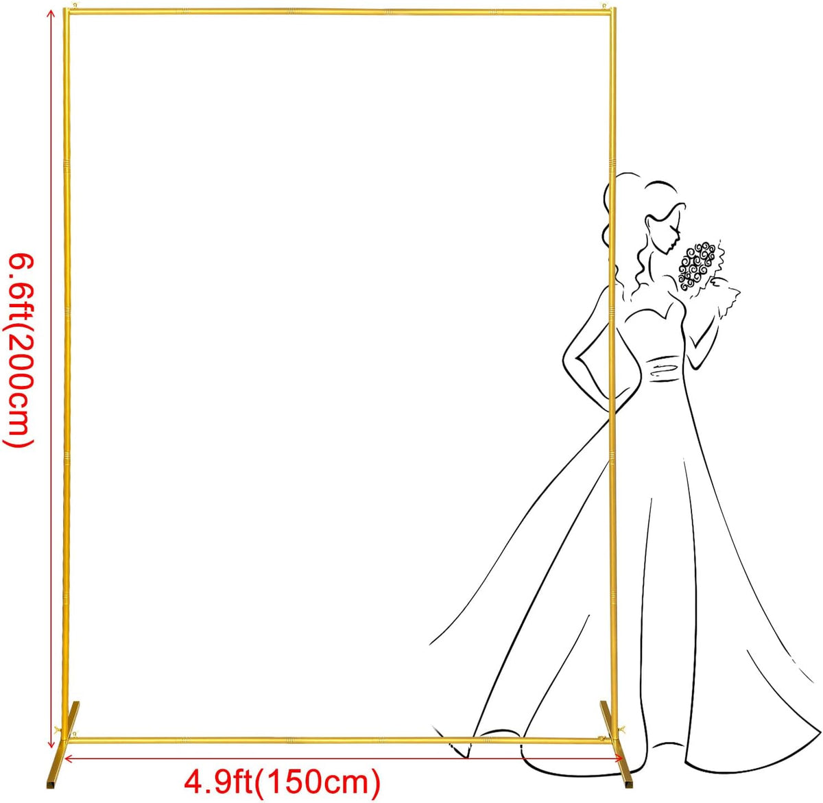 Metal Wedding Arch Backdrop Stand 6.6x5 FT Gold Square Balloon Arch Frame for Wedding, Birthday