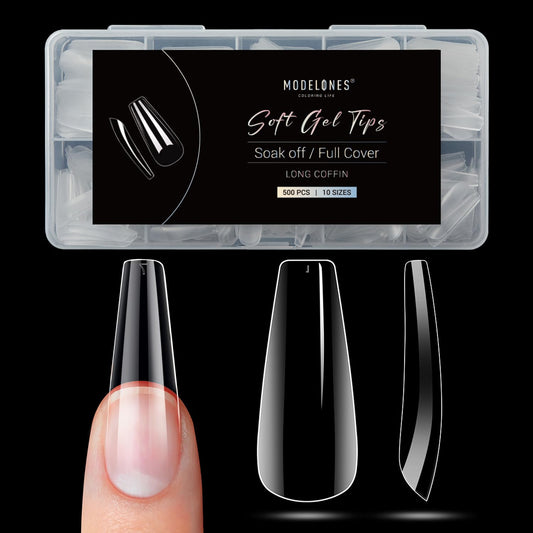 Modelones Long Coffin Nail Tips - 500Pcs Fake Nails Gel Clear Soft Acrylic Press on Pre-shape Full