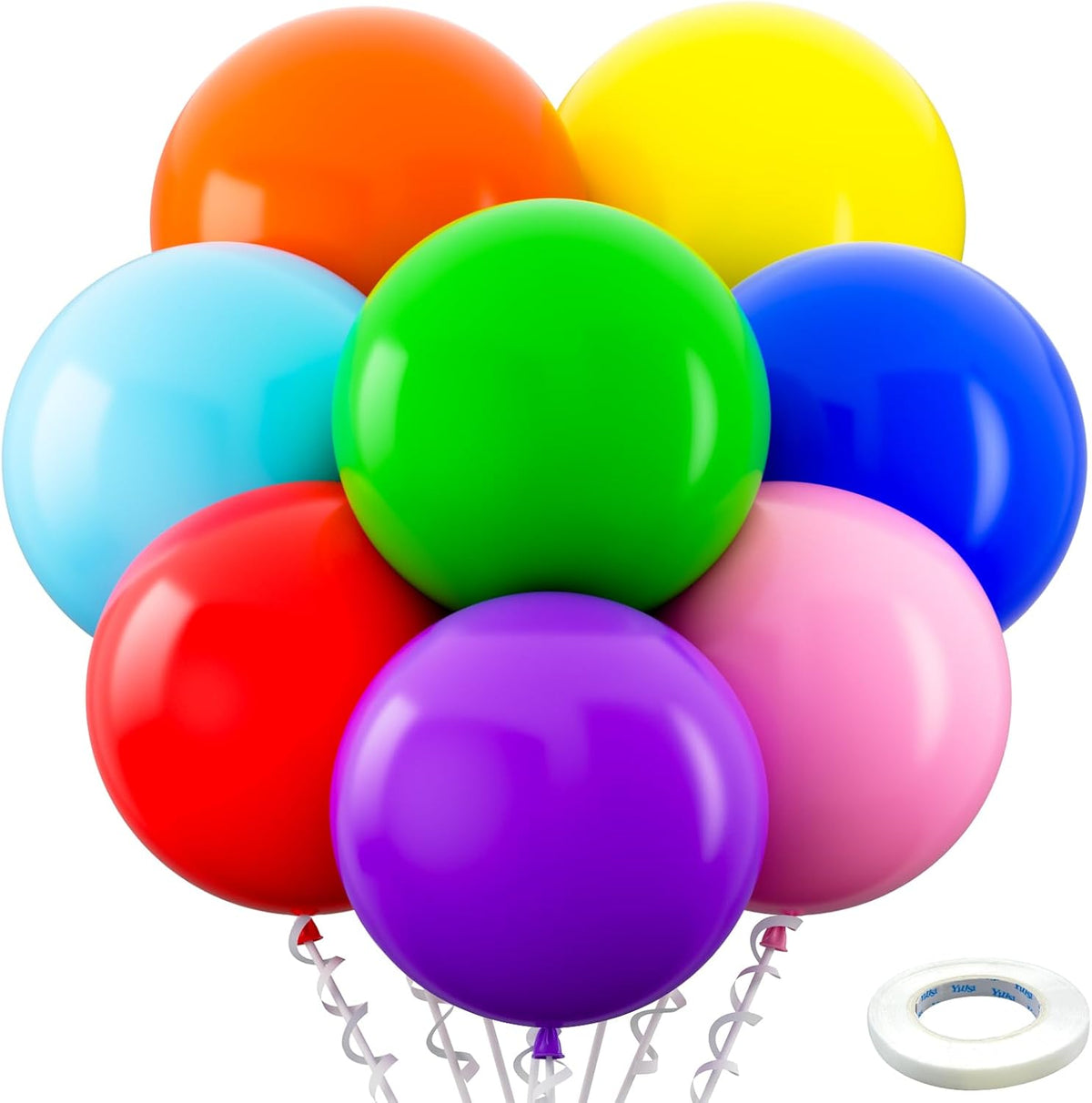 Bezente Assorted Rainbow Giant Balloons 36 Inch - 8 Pack Jumbo Multicolor Large Round Latex Balloon