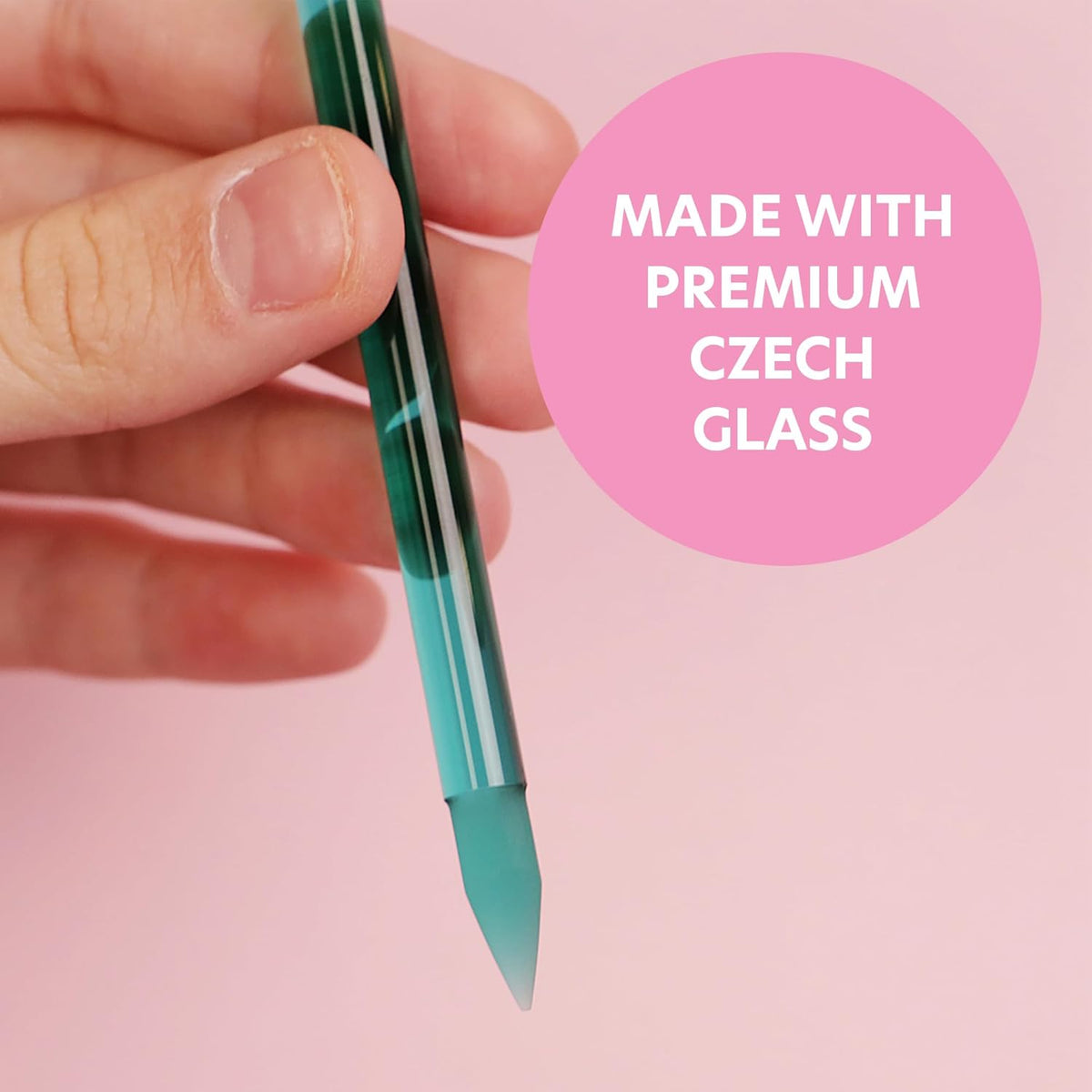 Bona Fide Beauty Glass Cuticle Pusher - 1pc Green Manicure Stick with Case, Dual-Ended Cuticle