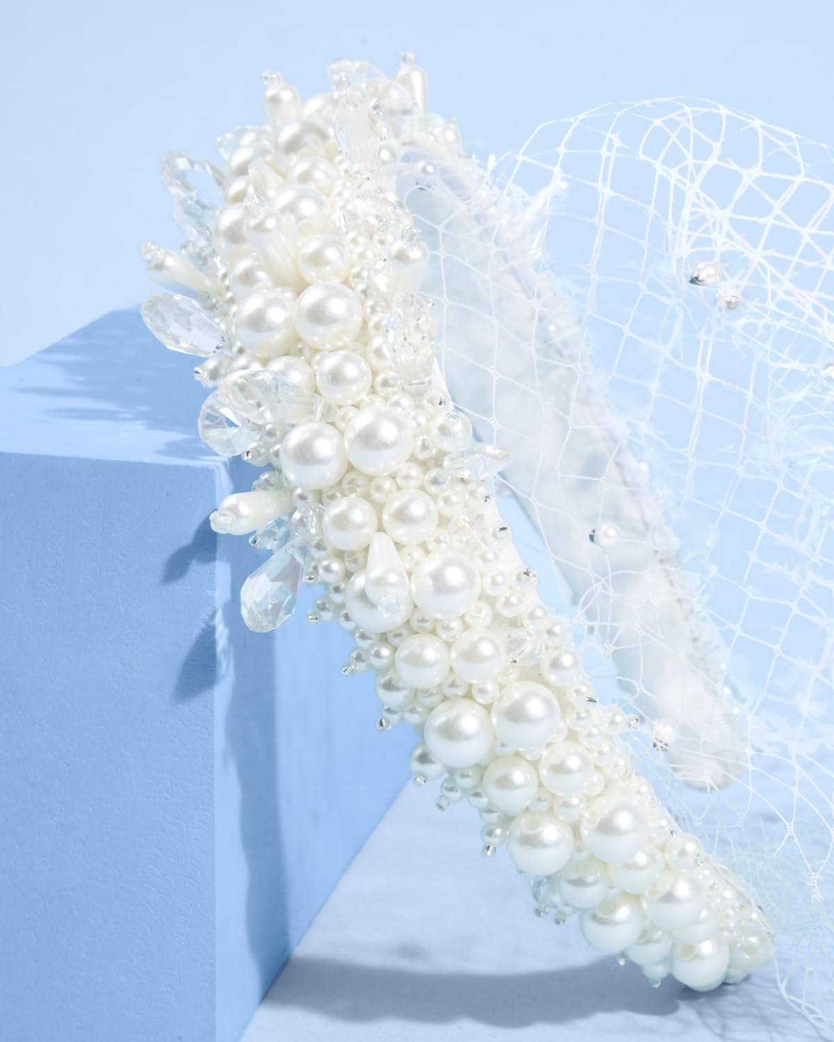 xo, Fetti Pearl Beaded Bridal Headband + Birdcage Veil | Bachelorette Party Hairpiece, Bridal