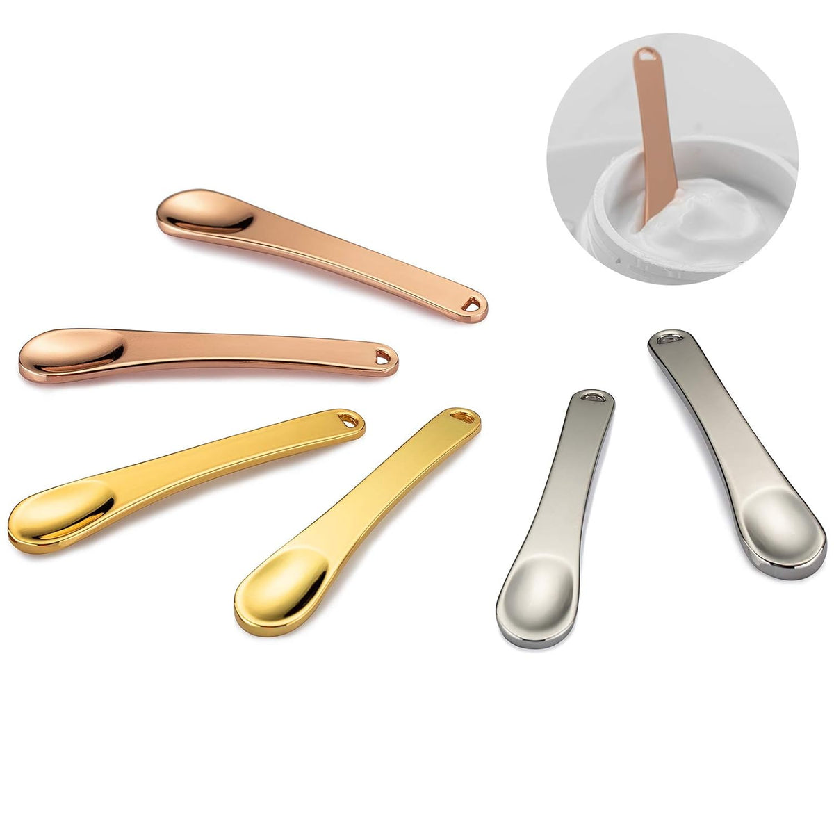 Tekson 6 Pieces Metal Cosmetic Skincare Spatula, Mini Mask facial Reusable Scoop, Makeup Beauty
