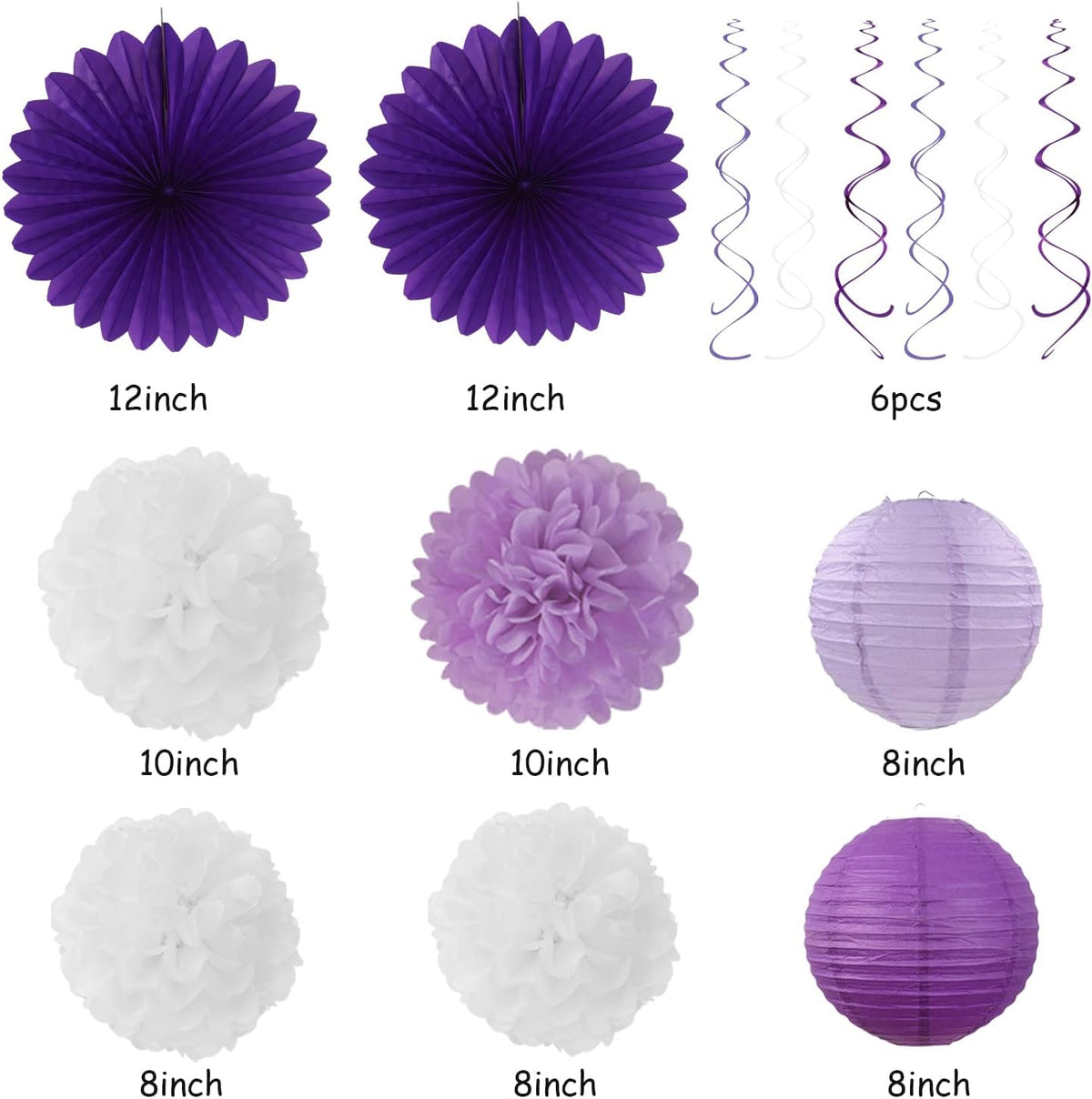 Purple-Lilac Lavender-White Happy Birthday Party-Decorations - 31pcs 20th Women Girls Paper
